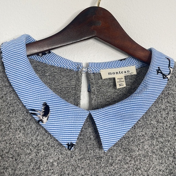 Monteau Gray Sweater With Built In Collar - Picture 2 of 6